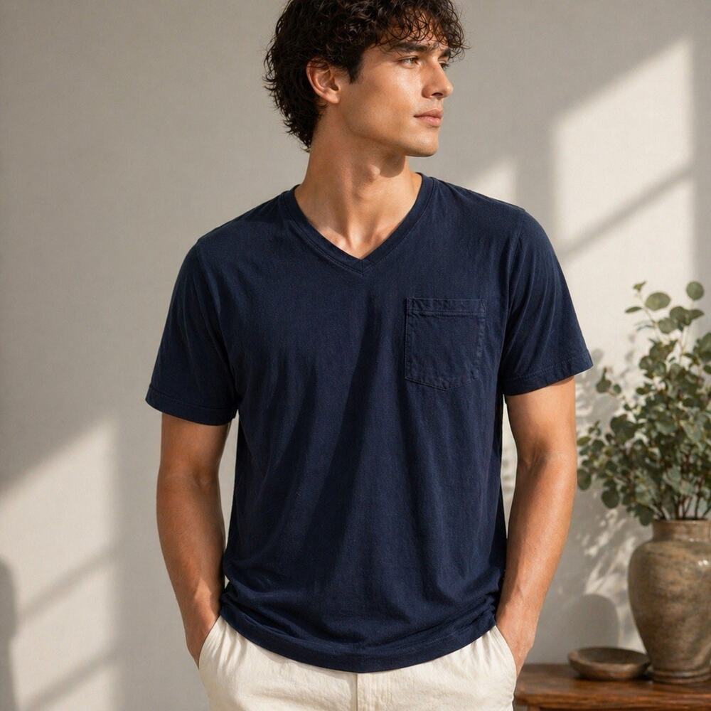 Nickel & Iron New York Mens Black V Neck Pocket T Shirt Size M Minimalist Soft